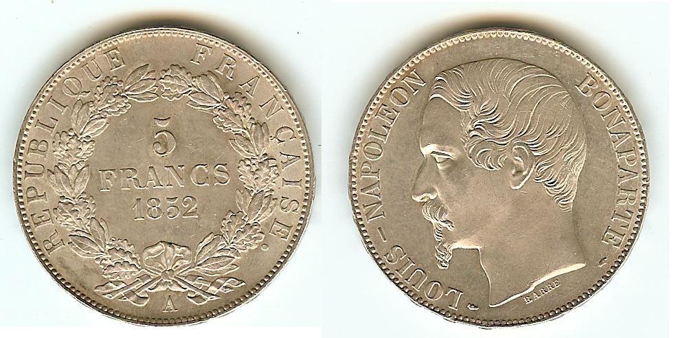 5 Francs Napoléon III 1852A Paris -SPL